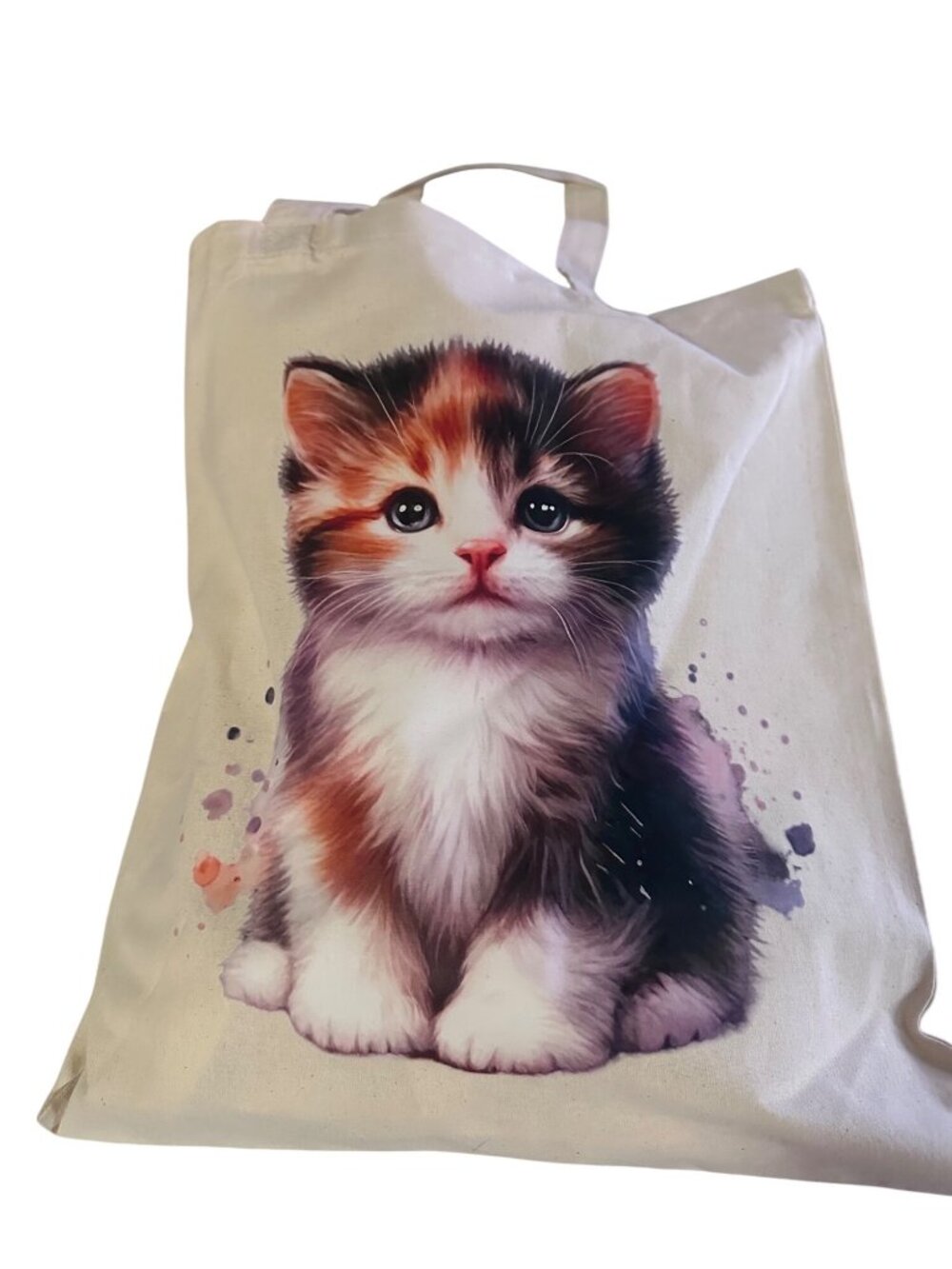 Lzerking Cotton Canvas Tote Bag 15x16 Cute Calico Kitten Cat Print Reusable